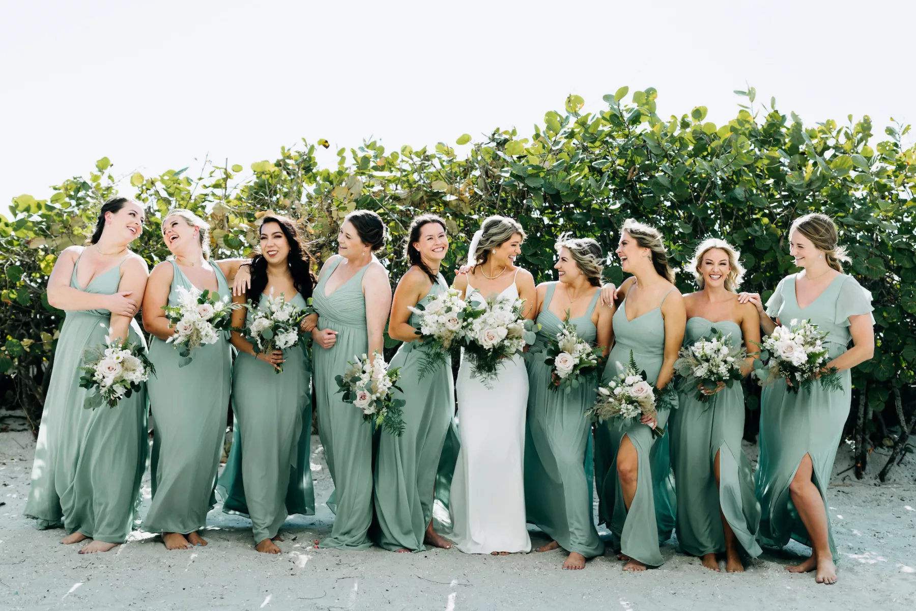 Sage Green Bridesmaid Dresses for Boho Madeira Beach Wedding Ideas | Tampa Bay Hair and Makeup Artist Femme Akoi Beauty Studio
