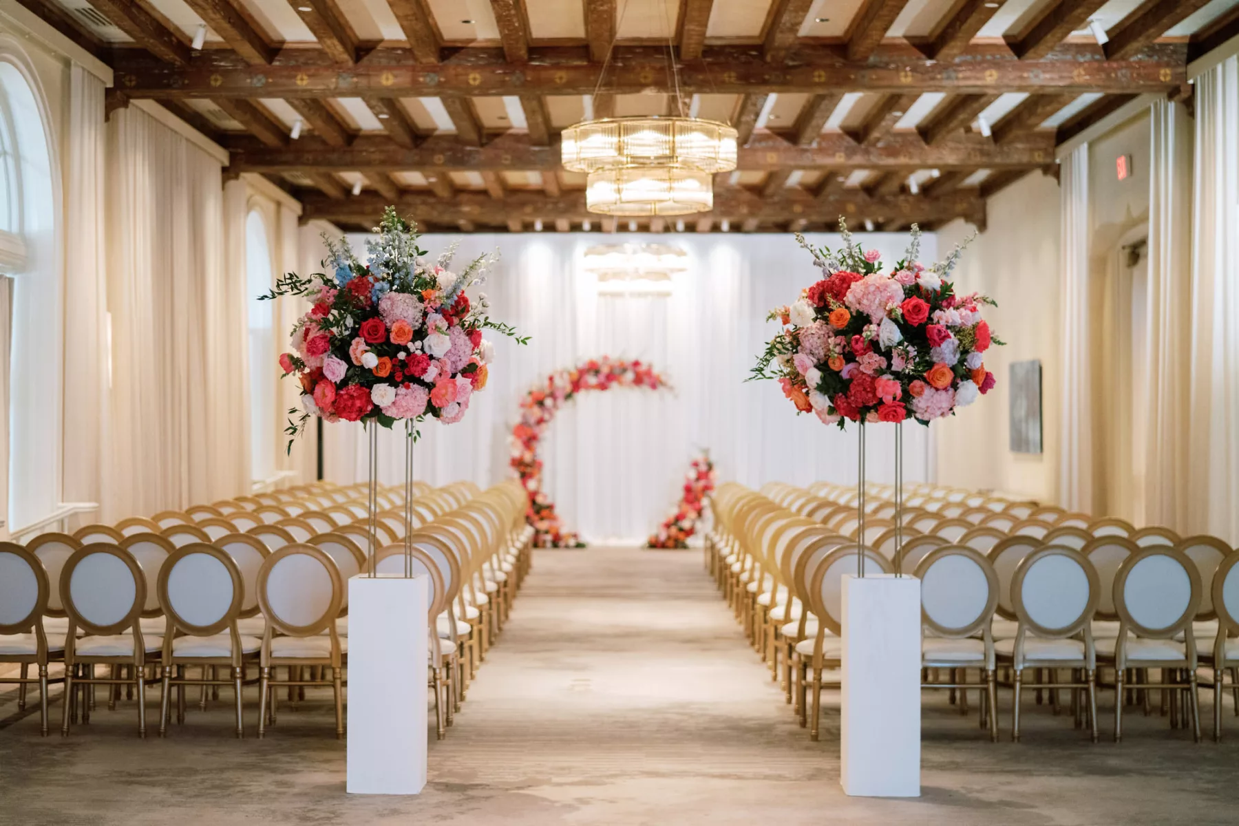 Luxurious Pink and Blue Summer Ballroom Wedding Ceremony with White Draping | Tampa Bay Planner Parties A La Carte | Florist Bruce Wayne Florals | Kate Ryan Event Rentals | Venue The Vinoy 