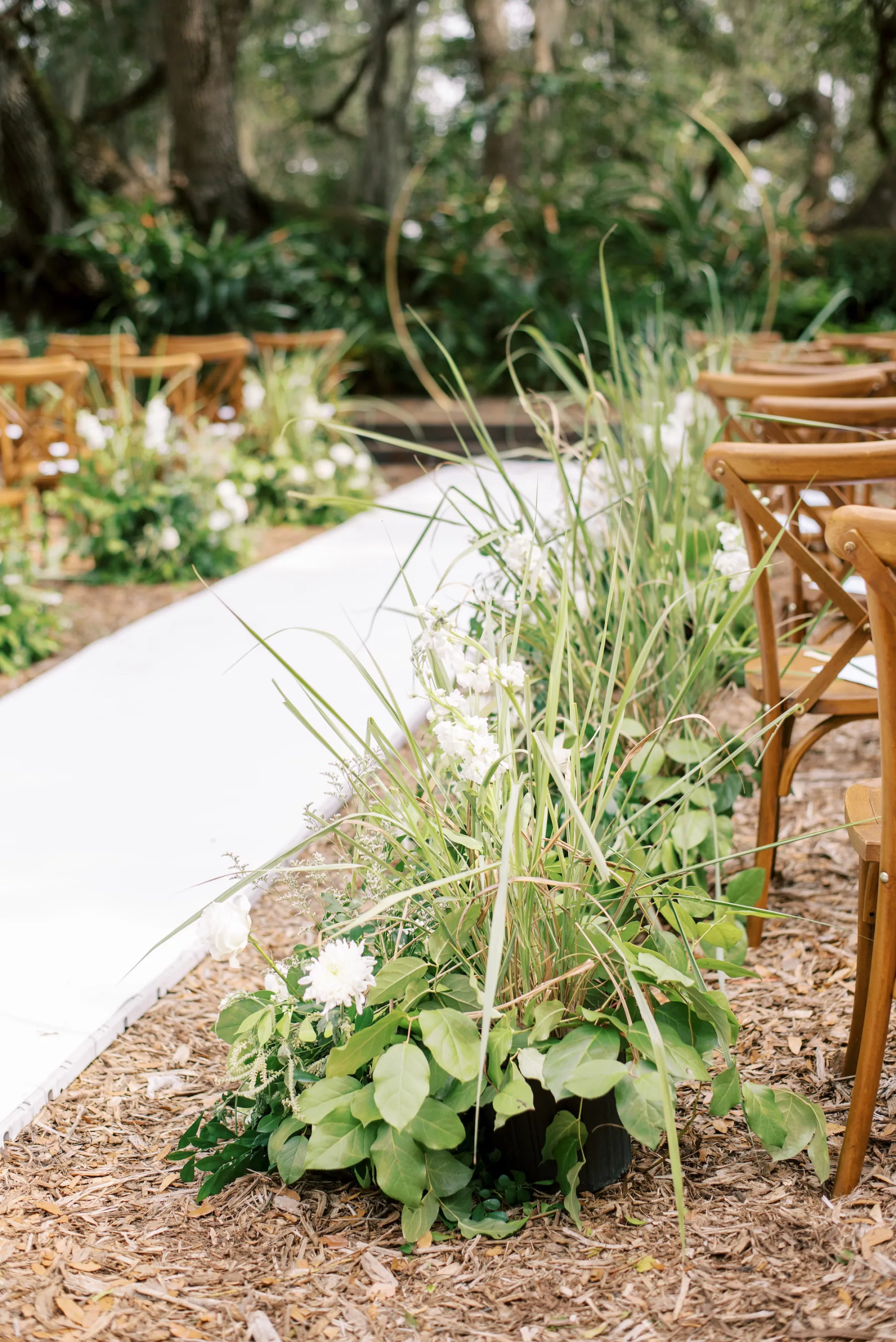 Whimsical White Snapdragons and Greenery Wedding Ceremony Aisle Decor Ideas