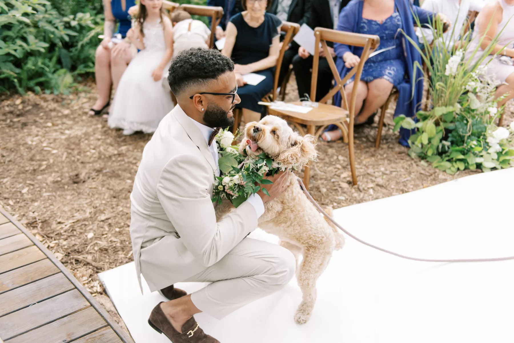 Groom and Dog Wedding Ceremony Portrait