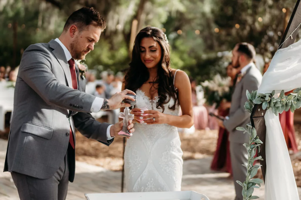 Unity Sand Ceremony with Cross for Outdoor Wedding Inspiration