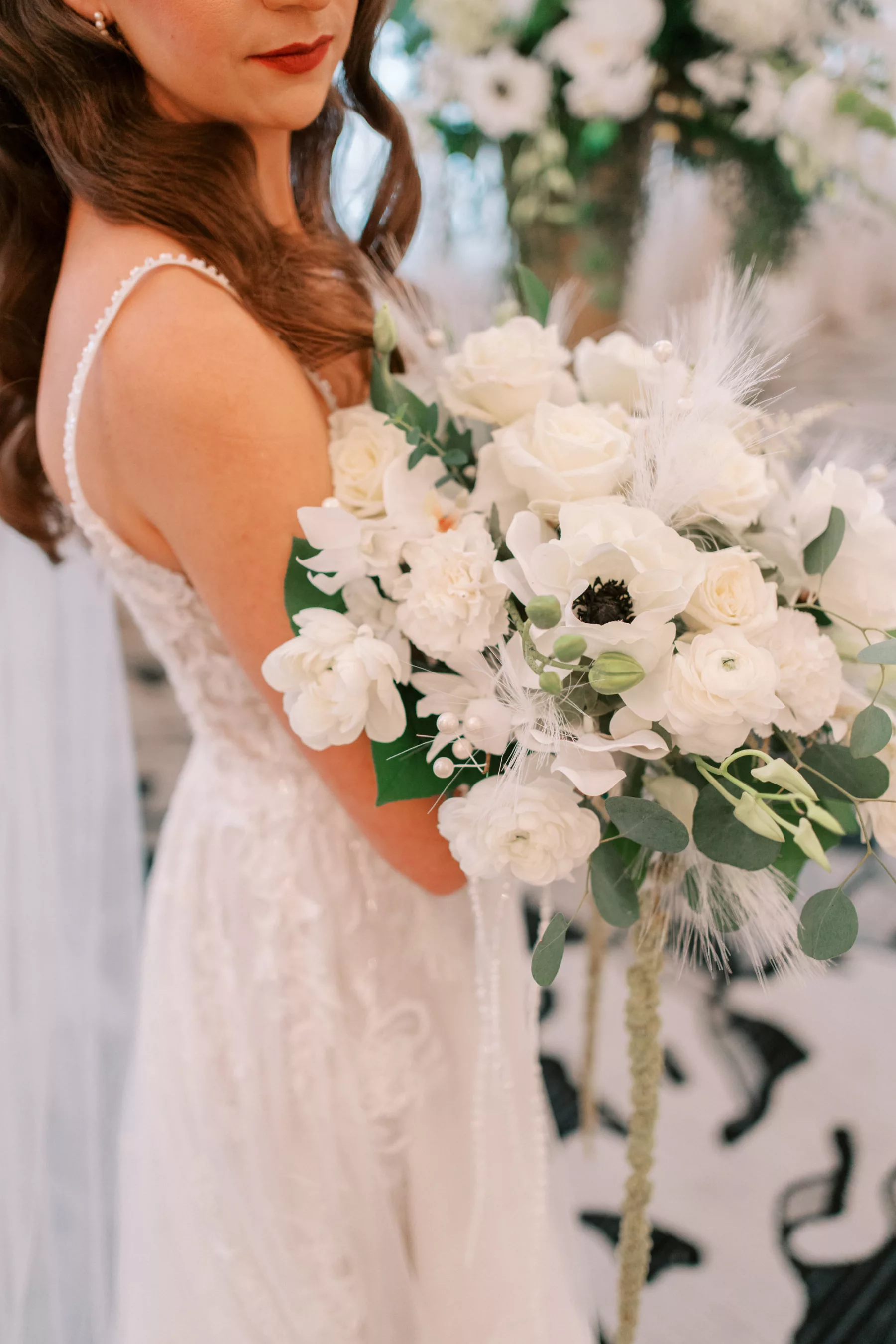 White Anemone, Hydrangeas, Carnations, and Greenery Wedding Bouquet Ideas