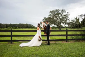 Bride and Groom With Horse Wedding Portrait | Tampa Private Estate Wedding Venue Legacy Lane Weddings | Photographer Limelight Photography