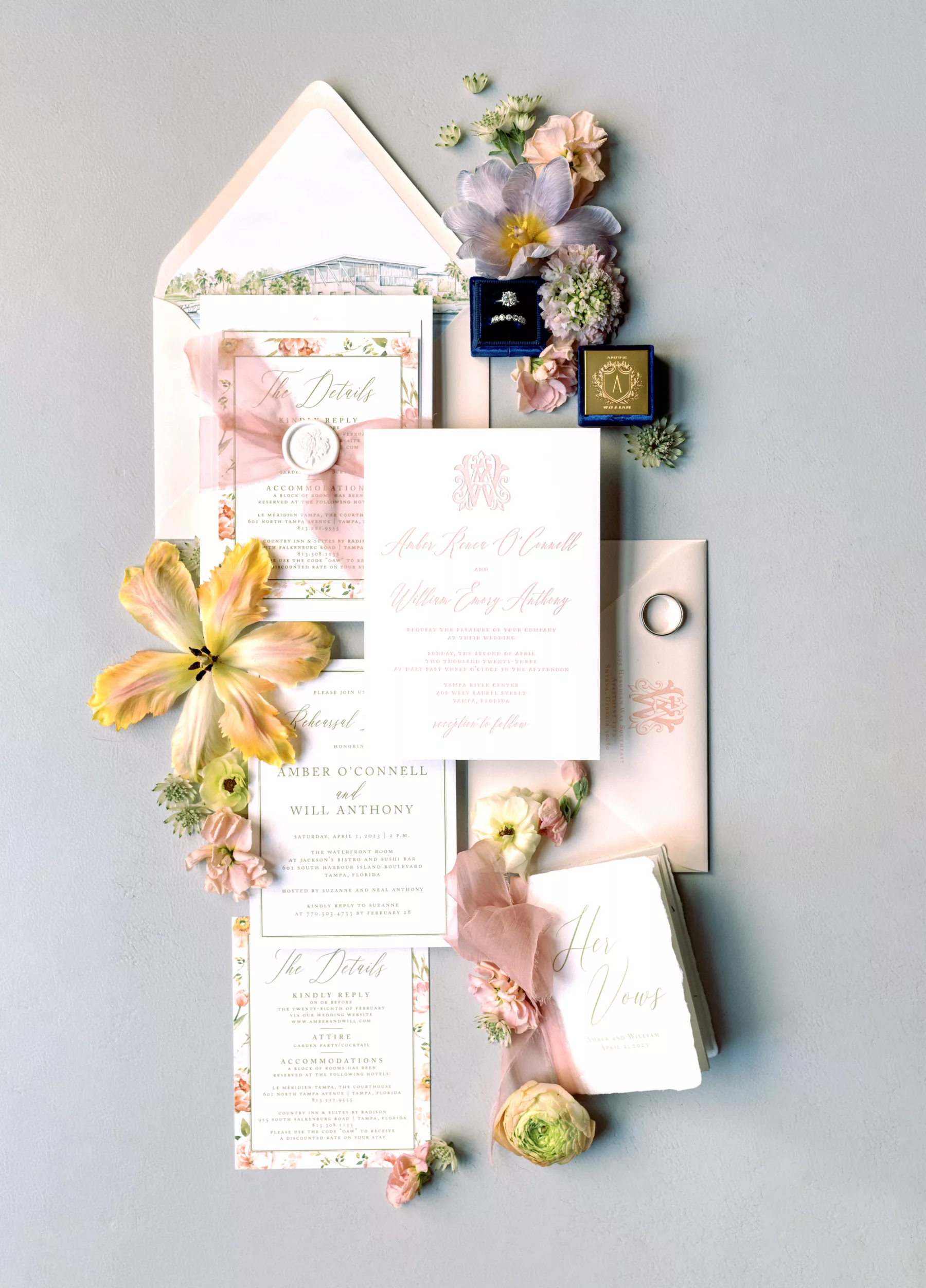 Spring Pink Pastel Garden Inspired Wedding Invitation Suite
