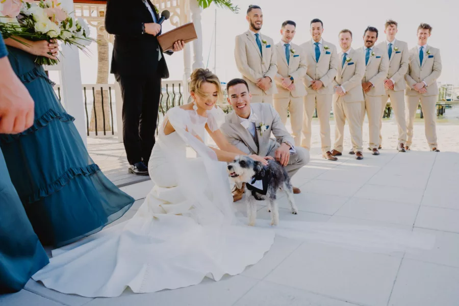 Bride and Groom with Dog Wedding Ceremony Portrait
