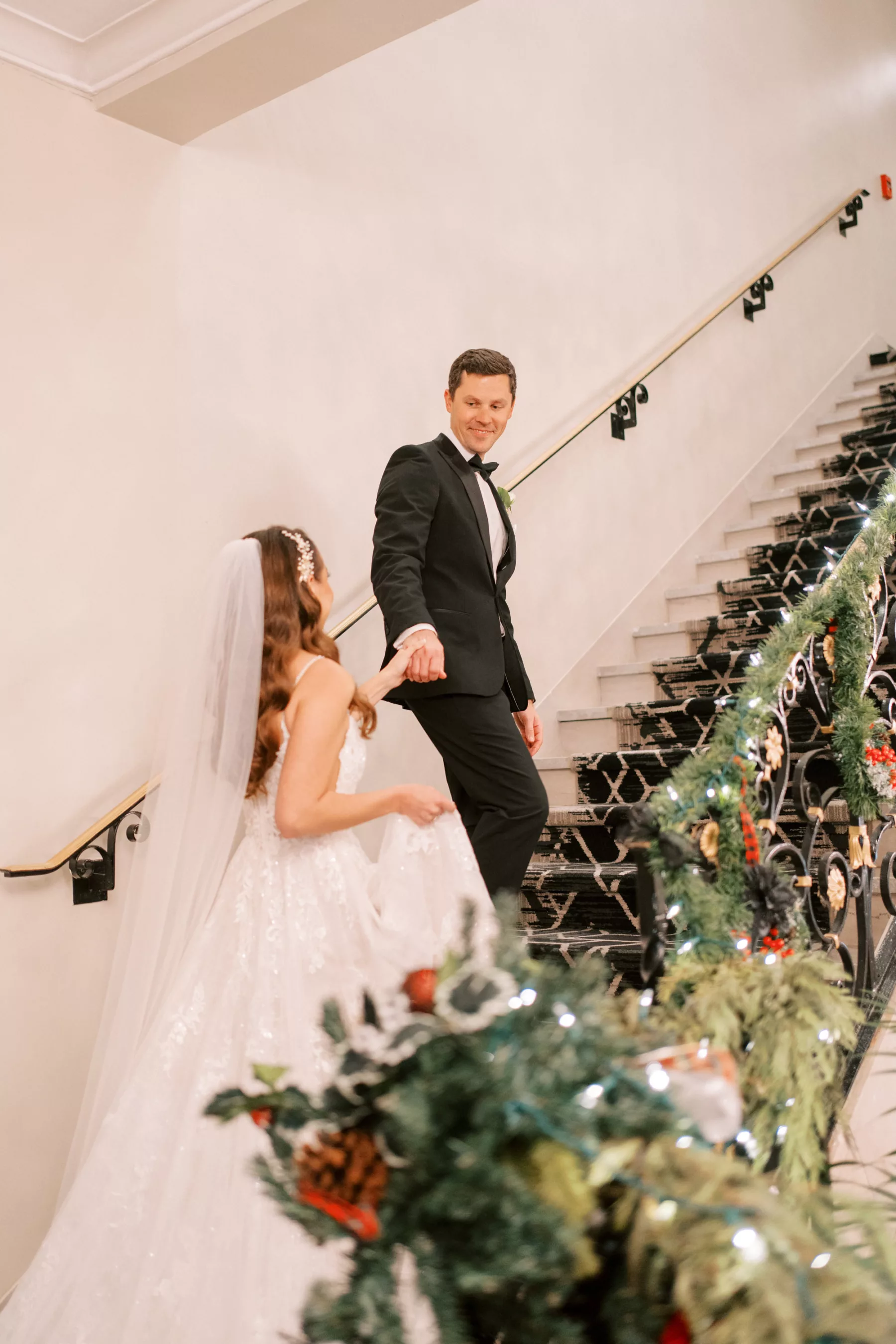 Bride and Groom Walking Up the Stairs Wedding Portrait | Tampa Bay Photographer Eddy Almaguer Photography