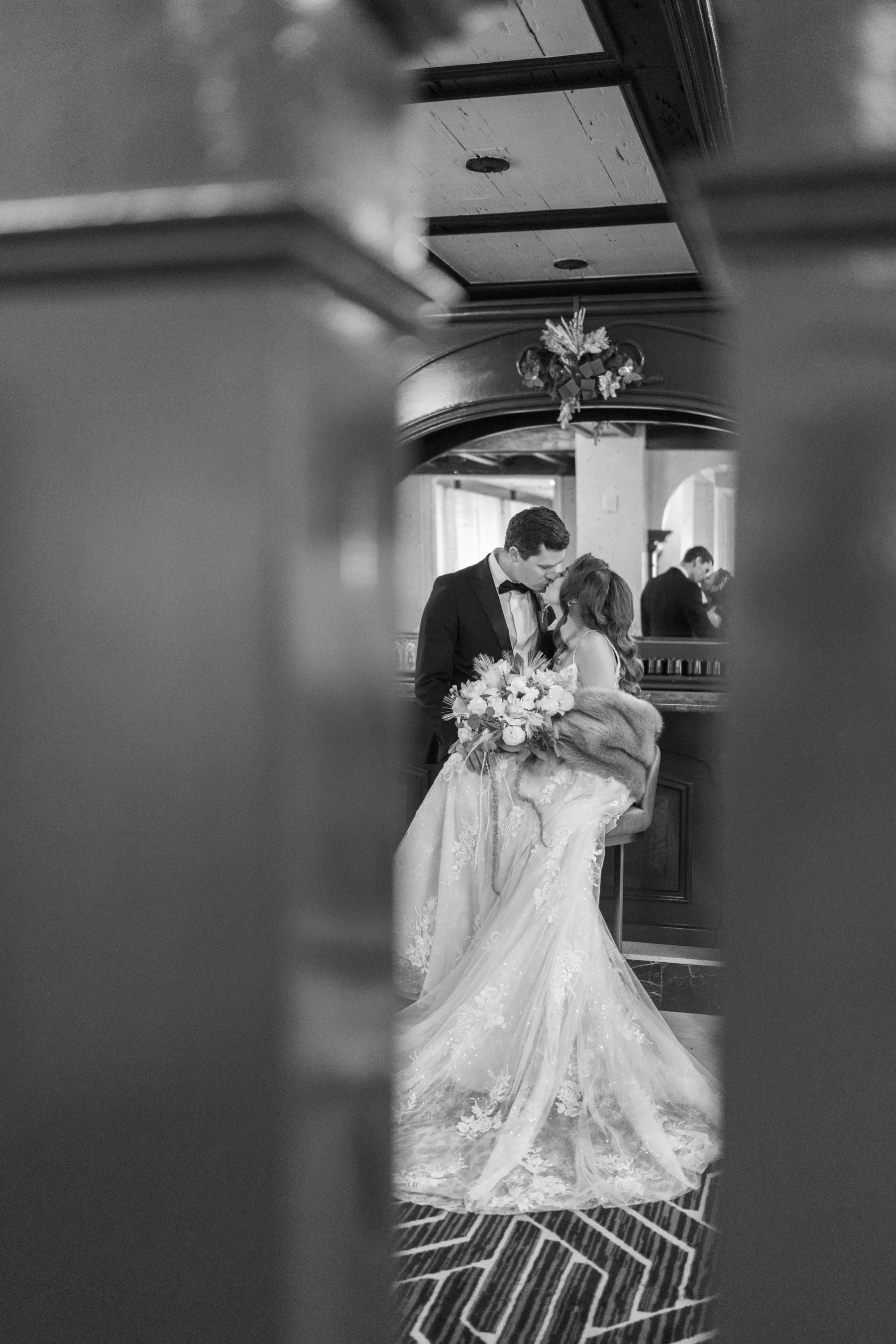 Romantic Bride and Groom Black and White Wedding Portrait | Tampa Bay Content Creator Behind The Vows | Photography Eddy Almaguer Photography | Videographer Priceless Studio Design | Boutique Truly Forever Bridal Tampa