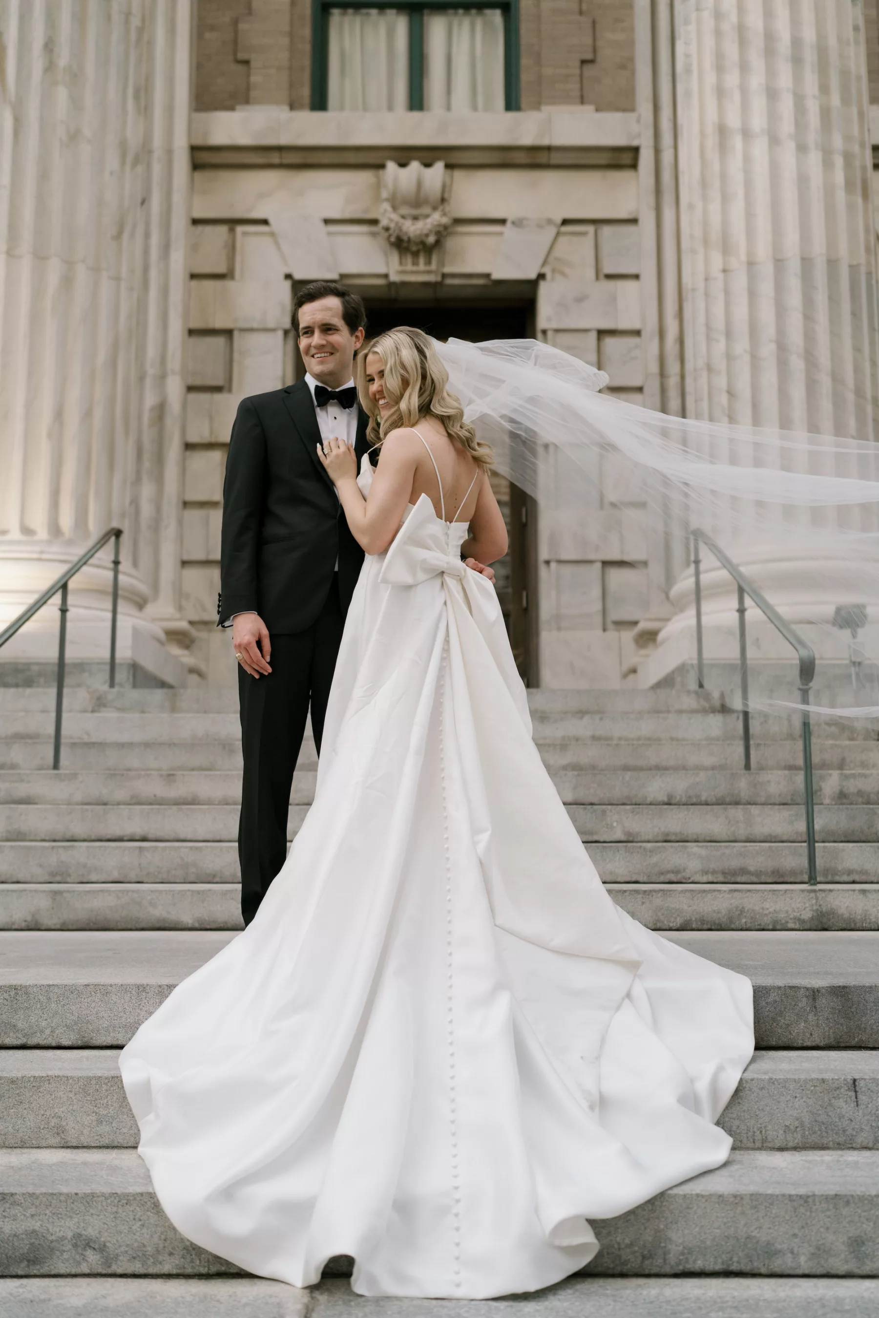 Romantic White Satin A Line Wedding Dress with Bow Inspiration | Downtown Tampa Venue Le Meridien