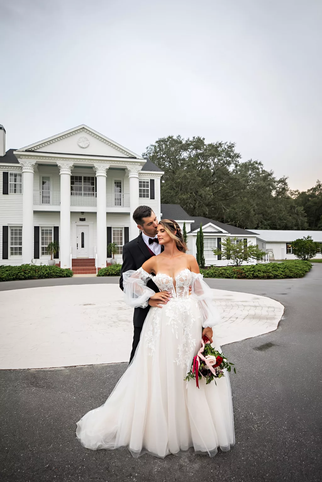 White Tulle A-Line Wedding Dress with Off The Shoulder Puff Sleeves | Tampa Bay Event Venue Legacy Lane Weddings | Photographer Limelight Photography | Videographer Priceless Studio Design