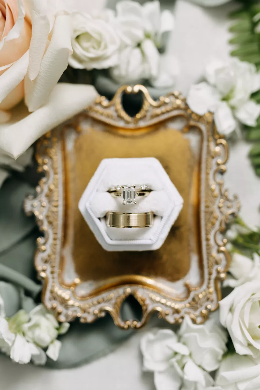 Emerald Cut Diamond Engagement Ring Inspiration | Gold Wedding Band Ideas