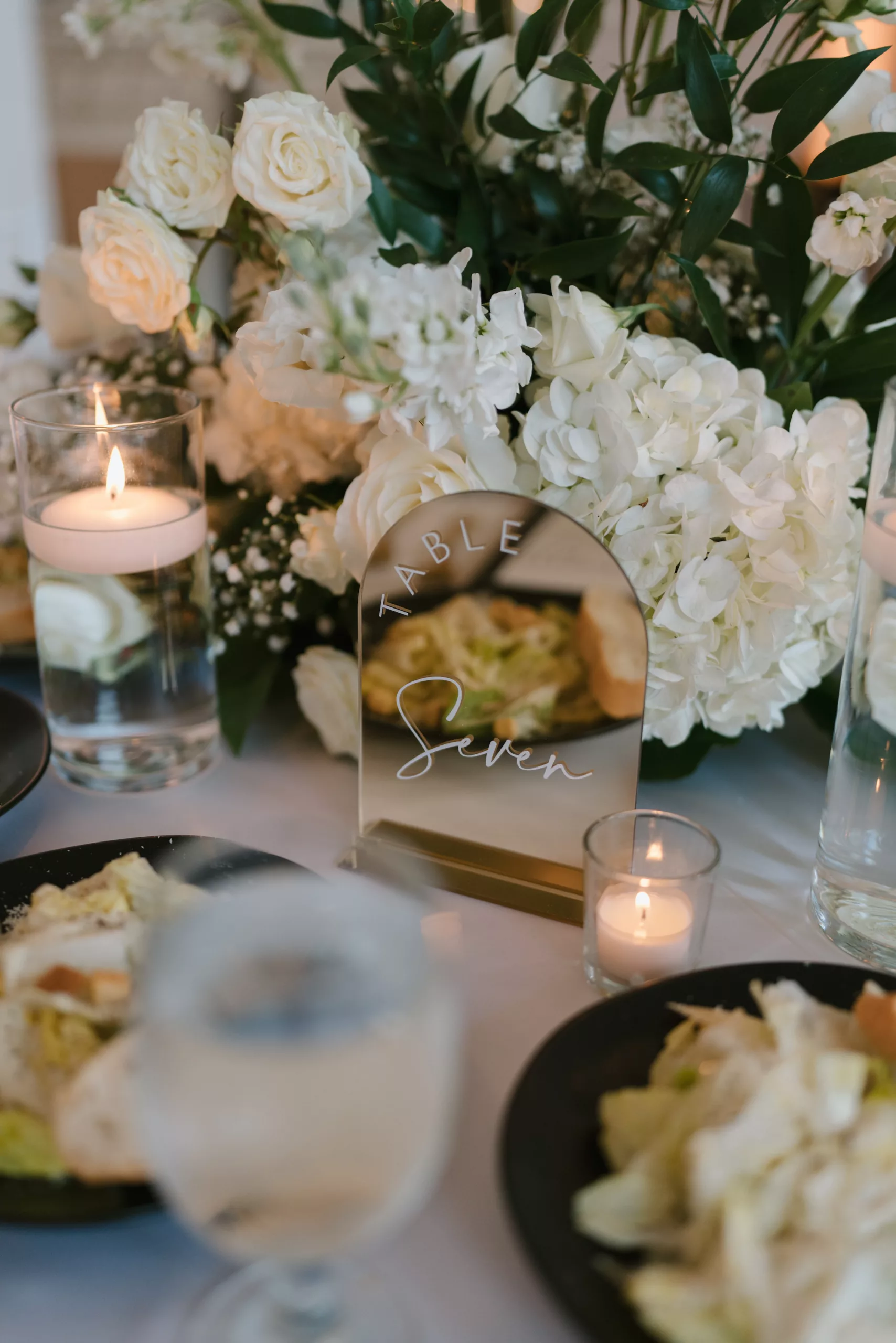 Arched Mirror Table Number Sign Inspiration | Classic Black and White Wedding Reception Decor Ideas