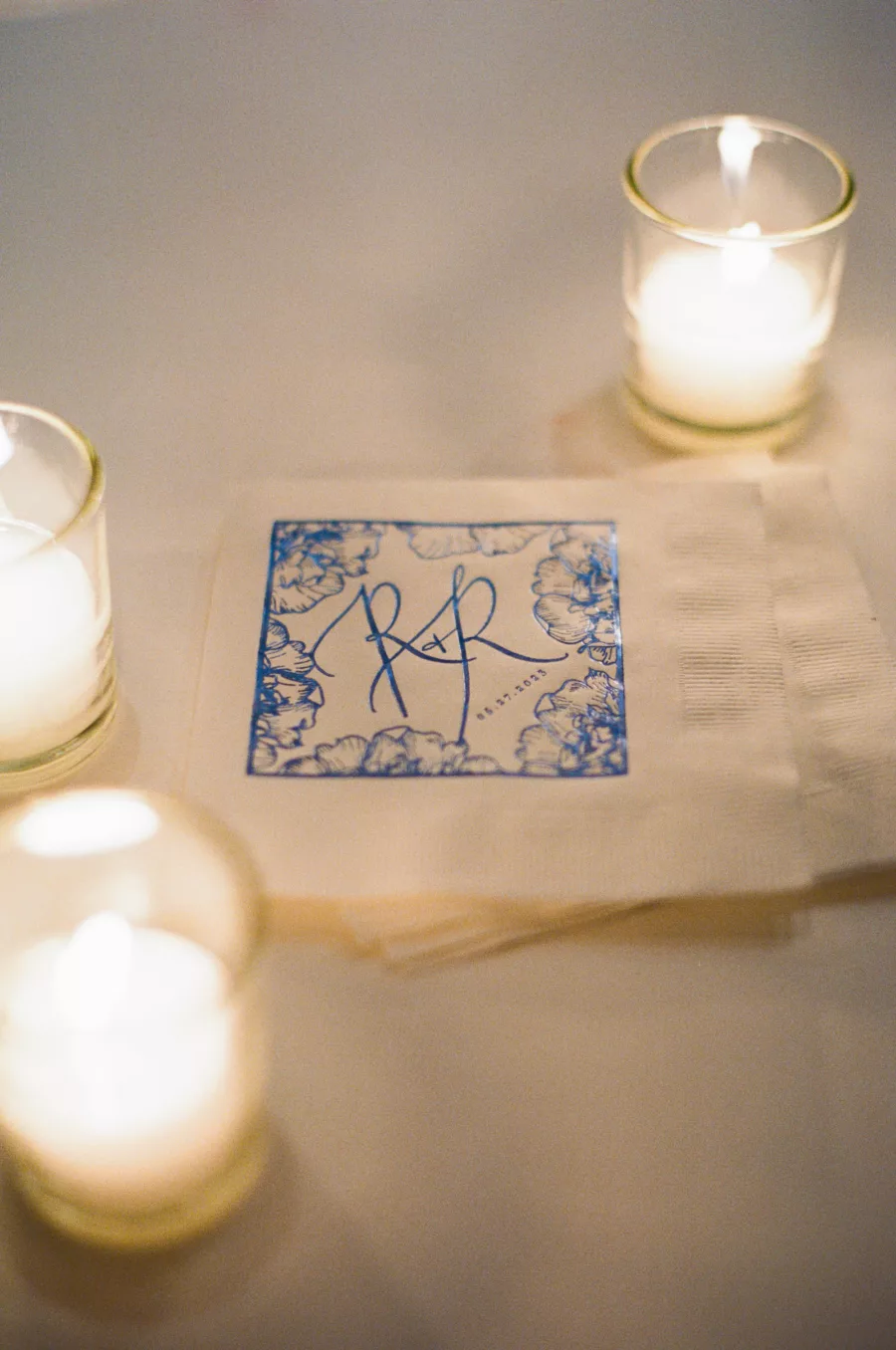 Custom Blue Monogram Initials Wedding Reception Cocktail Napkins Ideas