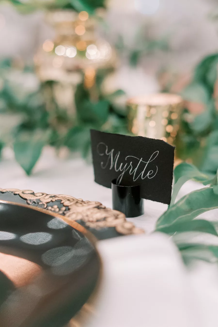 Black Raw Edge Wedding Reception Place Card Ideas | Tampa Bay Calligrapher Inky Fingers Calligraphy