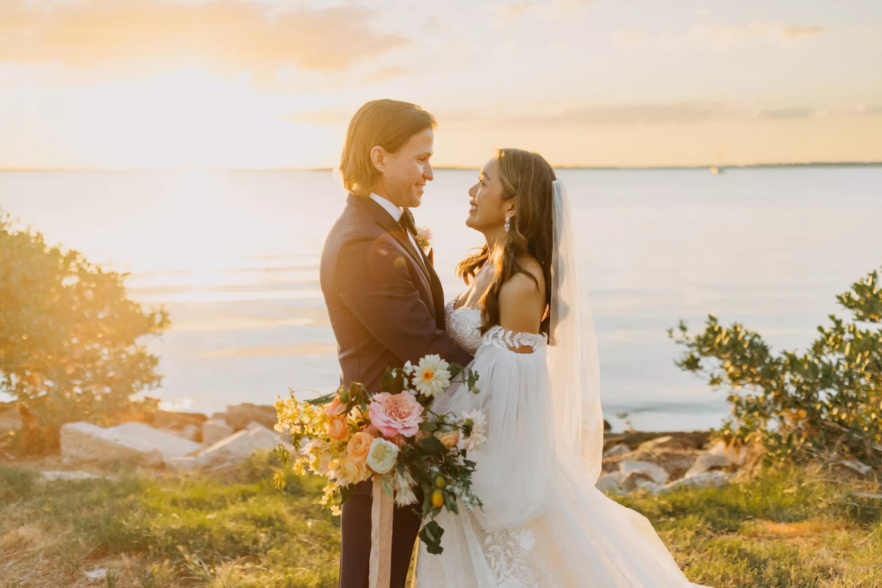 Romantic Sunset Bride and Groom Wedding Portrait | Tampa Bay Photographer Amber McWhorter Photography | Planner Coastal Coordinating