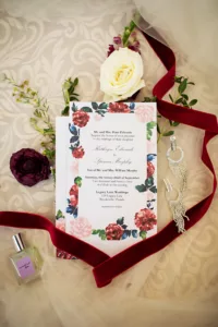 Red, Blue, Pink, and Green Watercolor Floral Fall Wedding Invitation Inspiration