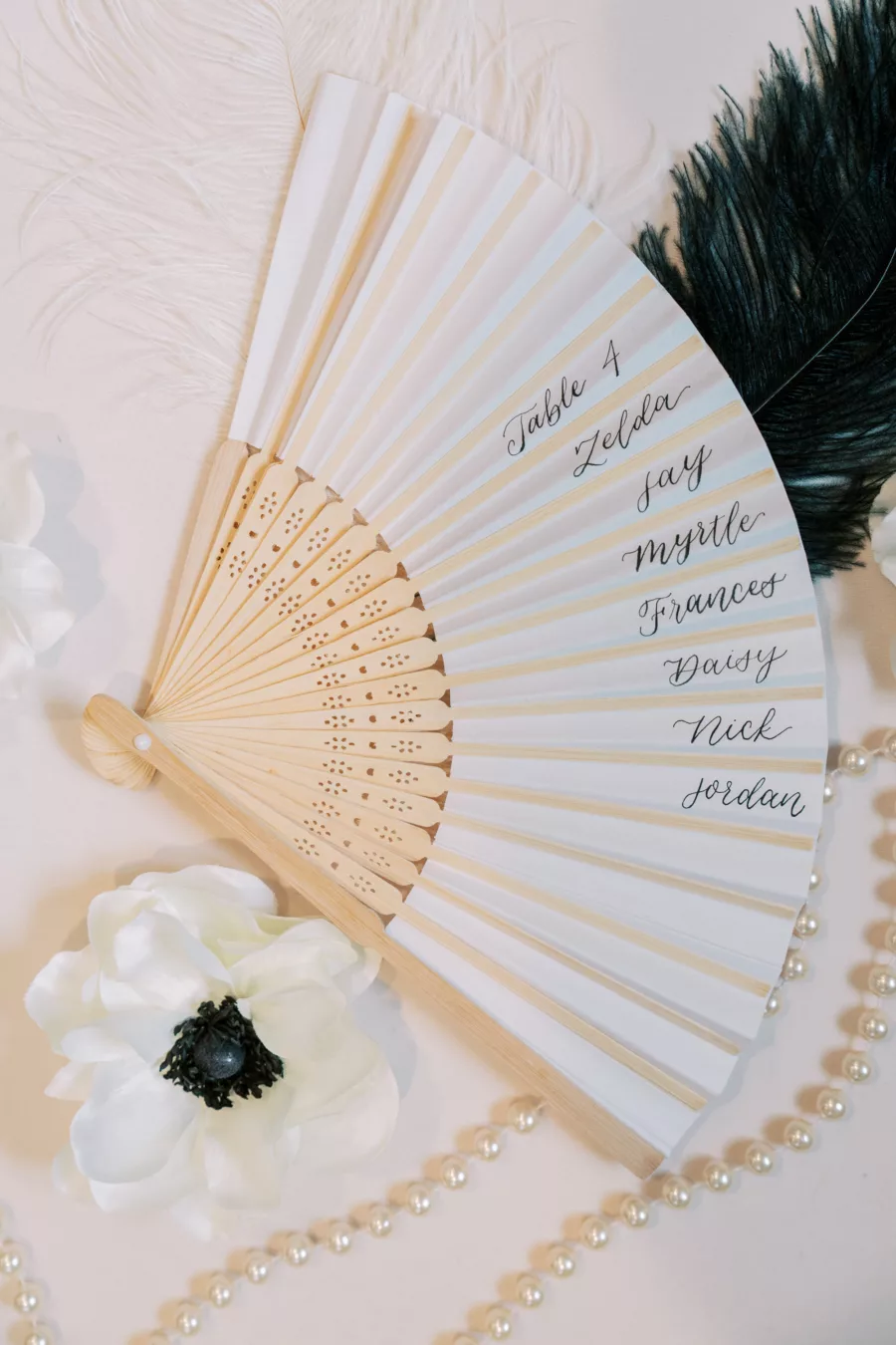 Vintage 1920s Great Gatsby Inspired Wedding Reception Fan Seating Chart Ideas | Tampa bay Calligrapher Inky Fingers Calligraphy