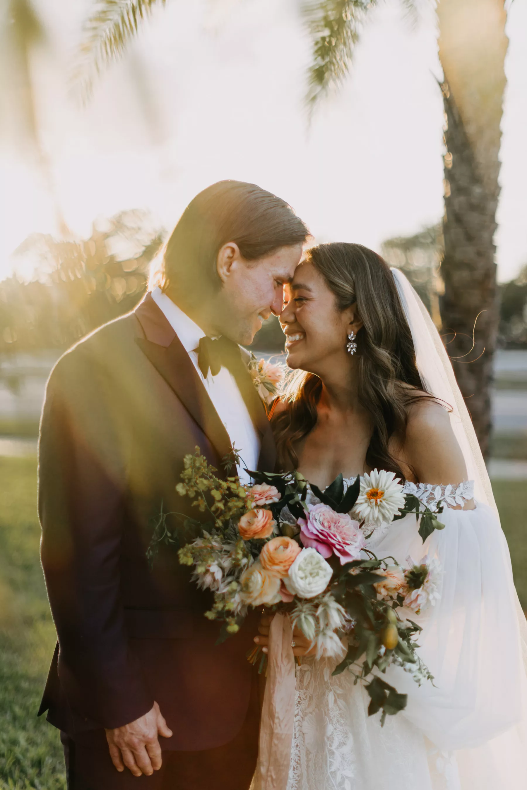 Romantic Sunset Bride and Groom Wedding Portrait | Tampa Bay Photographer Amber McWhorter Photography | Planner Coastal Coordinating | Hair and Makeup Artist Femme Akoi Beauty Studio