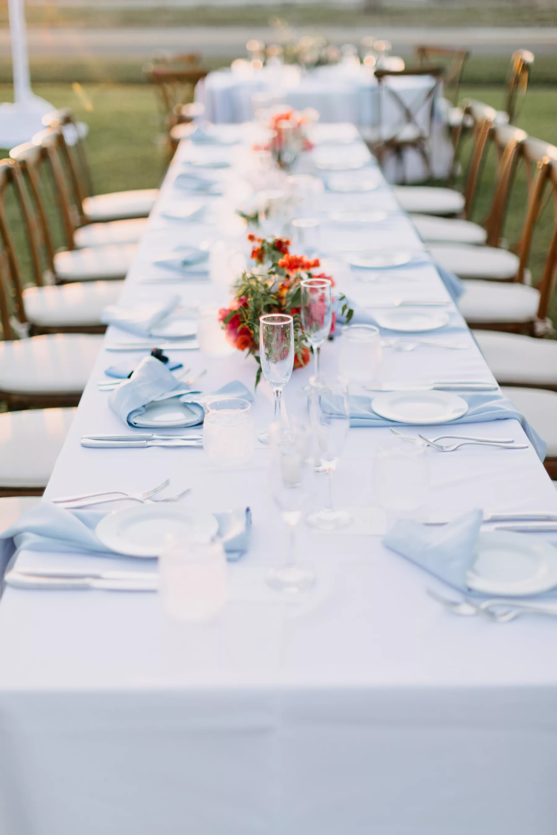 Old Florida Light Blue Fall Wedding Reception Feasting Table Inspiration