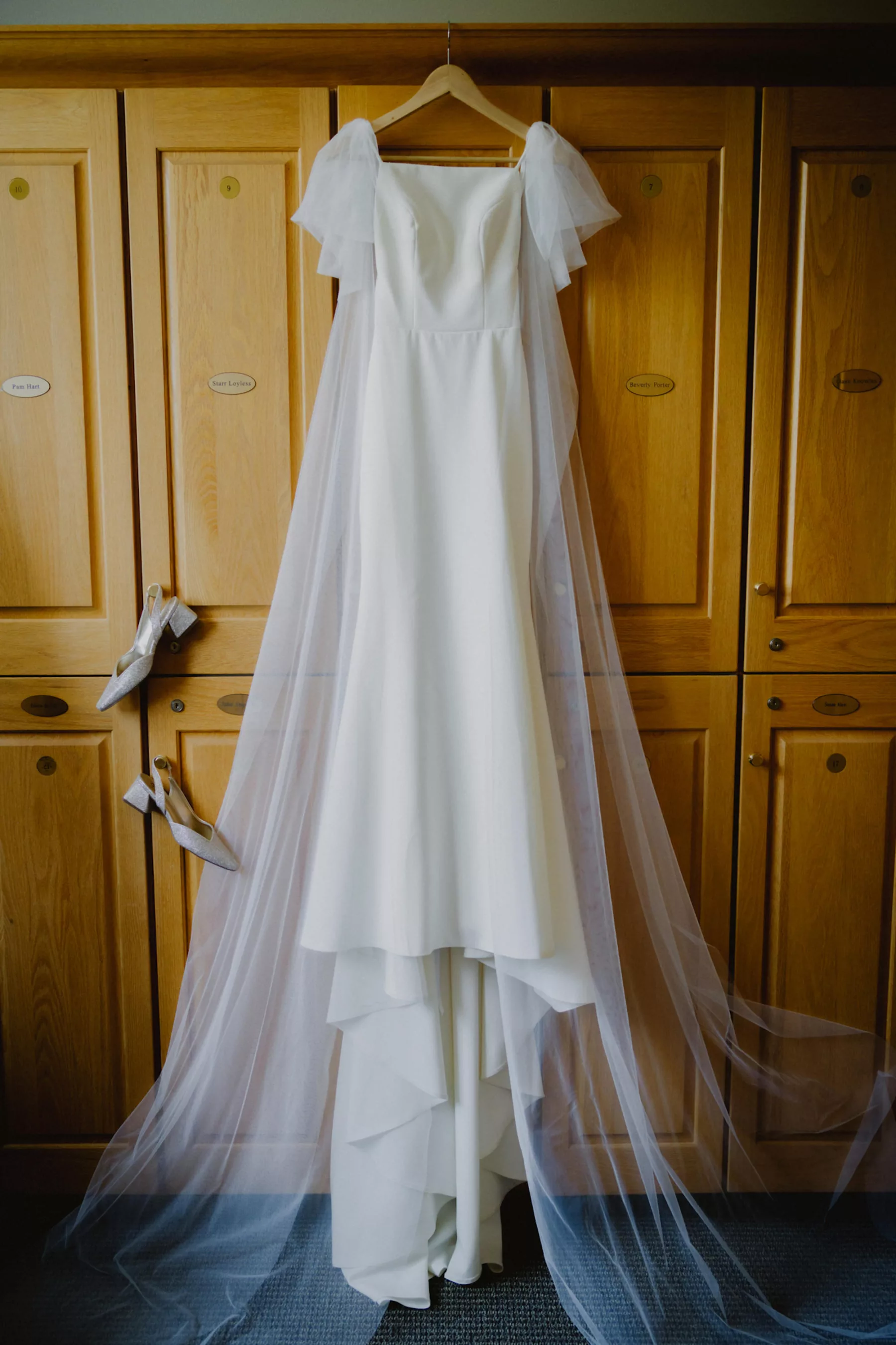 Classic White Satin Fit and Flare Justin Alexander Wedding Dress with Tulle Cape Veil Inspiration