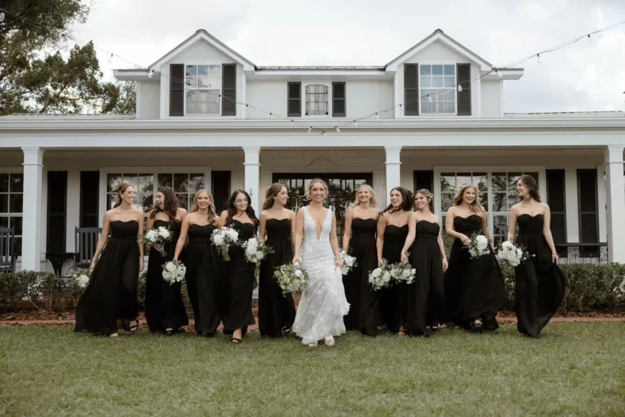 Matching Strapless Black Floor-length Bridesmaids Dresses | Timeless Black and White Wedding Attire Inspiration | Central Florida Hair and Makeup Artist Femme Akoi Beauty Studio | Photographer and Videographer Evoke Photo and Film