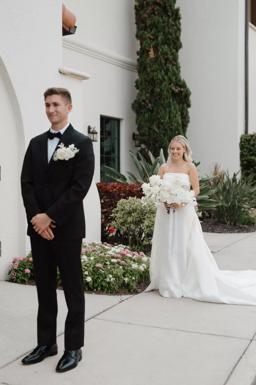 Bride and Groom First Look Wedding Portrait | Tampa Bay Event Venue Westshore Yacht Club