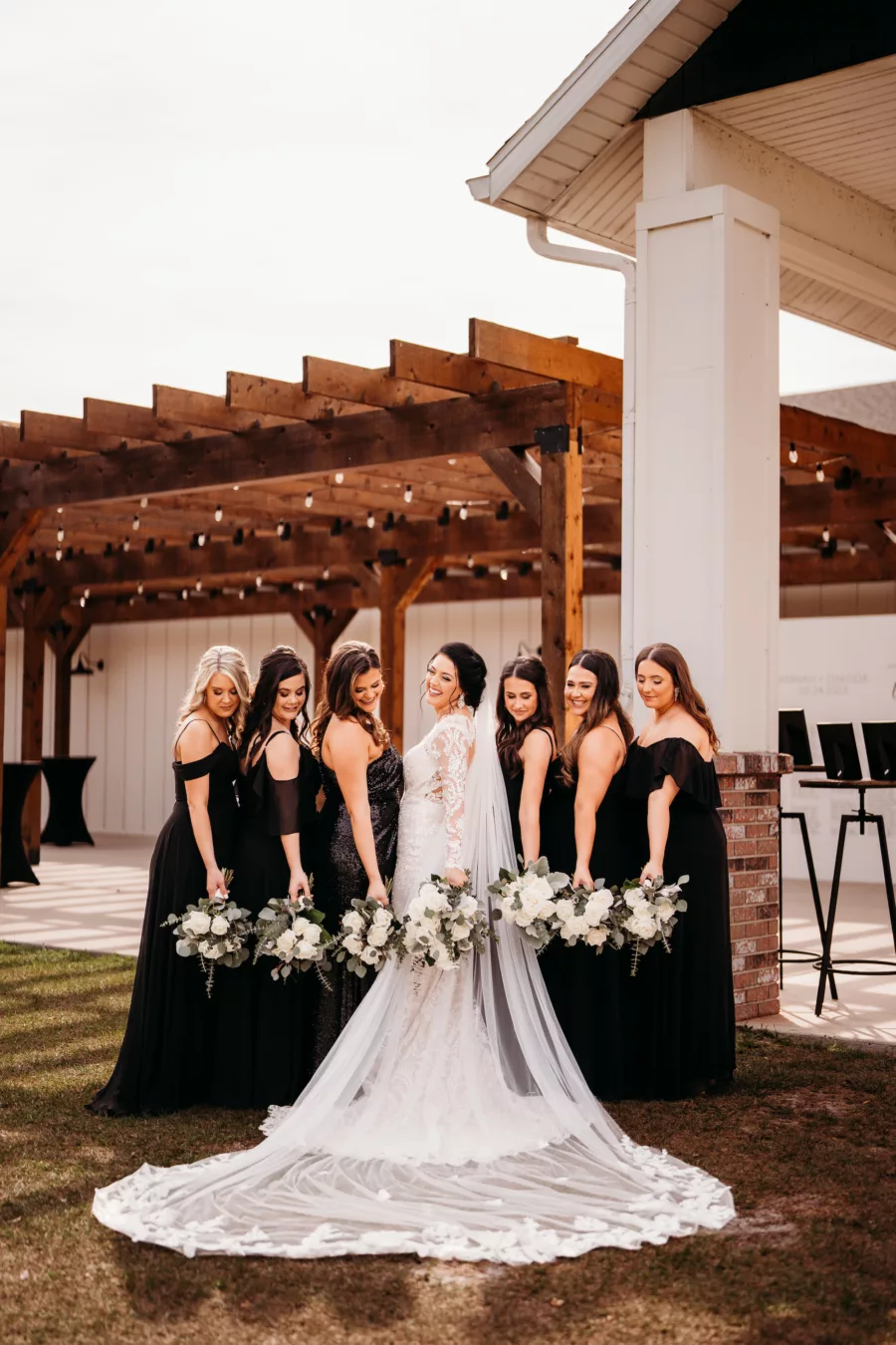 Mismatched Black Floor Length Bridesmaids Wedding Dress Ideas