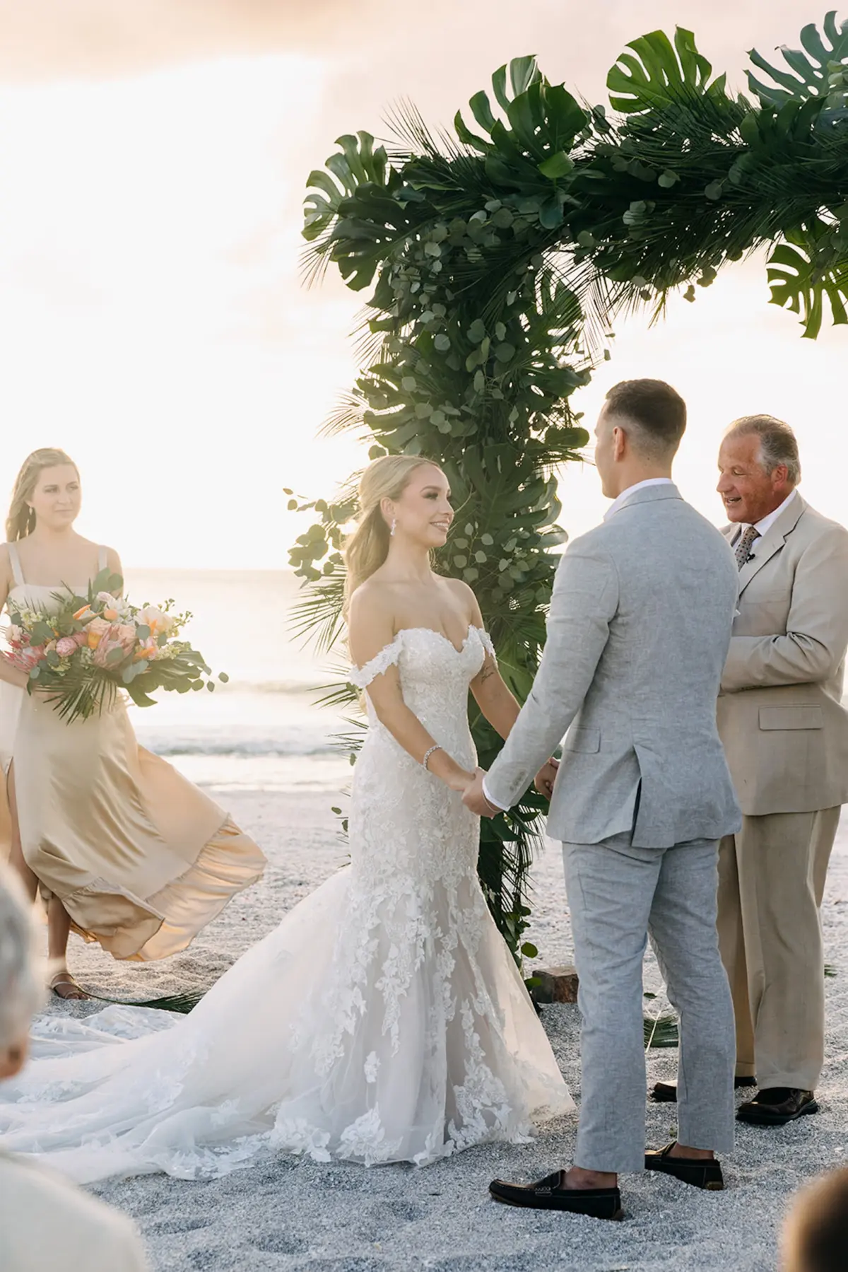 Bride and Groom Beach Wedding Ceremony Vow Exchange Portrait