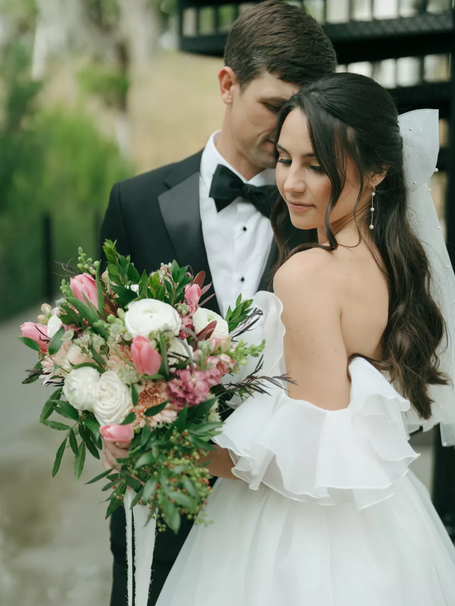 White Roses, Pink Tulips, Chrysanthemum, and Greenery Bouquet Inspiration | Tampa Bay Florist Save The Date Florida | Photographer Amber Yonker Photography