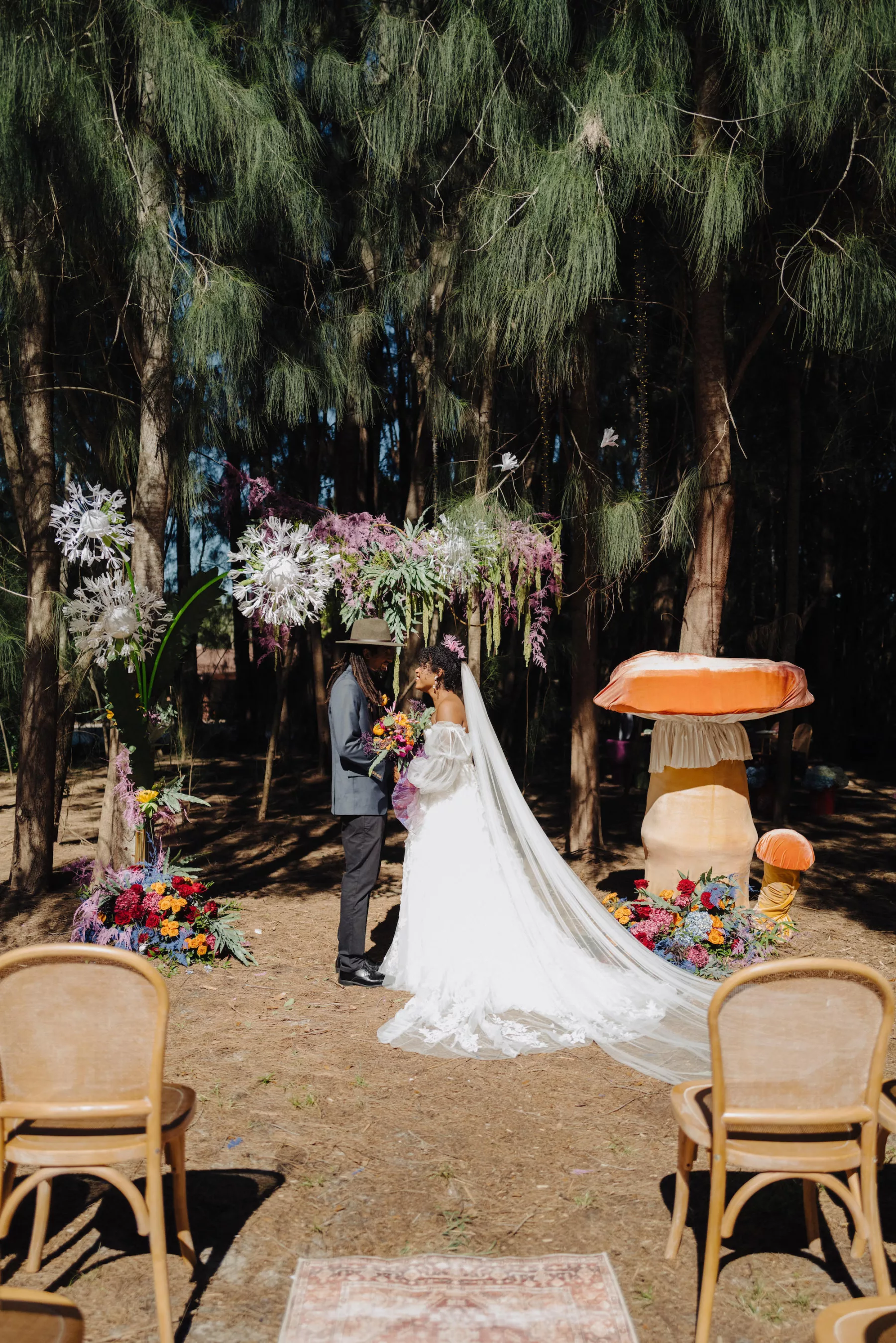 Bride and Groom Private Vow Reading Wedding Portrait | White Strapless Tulle Wedding Dress with Removable Sleeves Inspiration | Tampa Private Estate Wedding Venue Royal Pine Estate | Planner Wilder Mind Events | Photographer McNeile Photography | Content Creators Behind The Vows