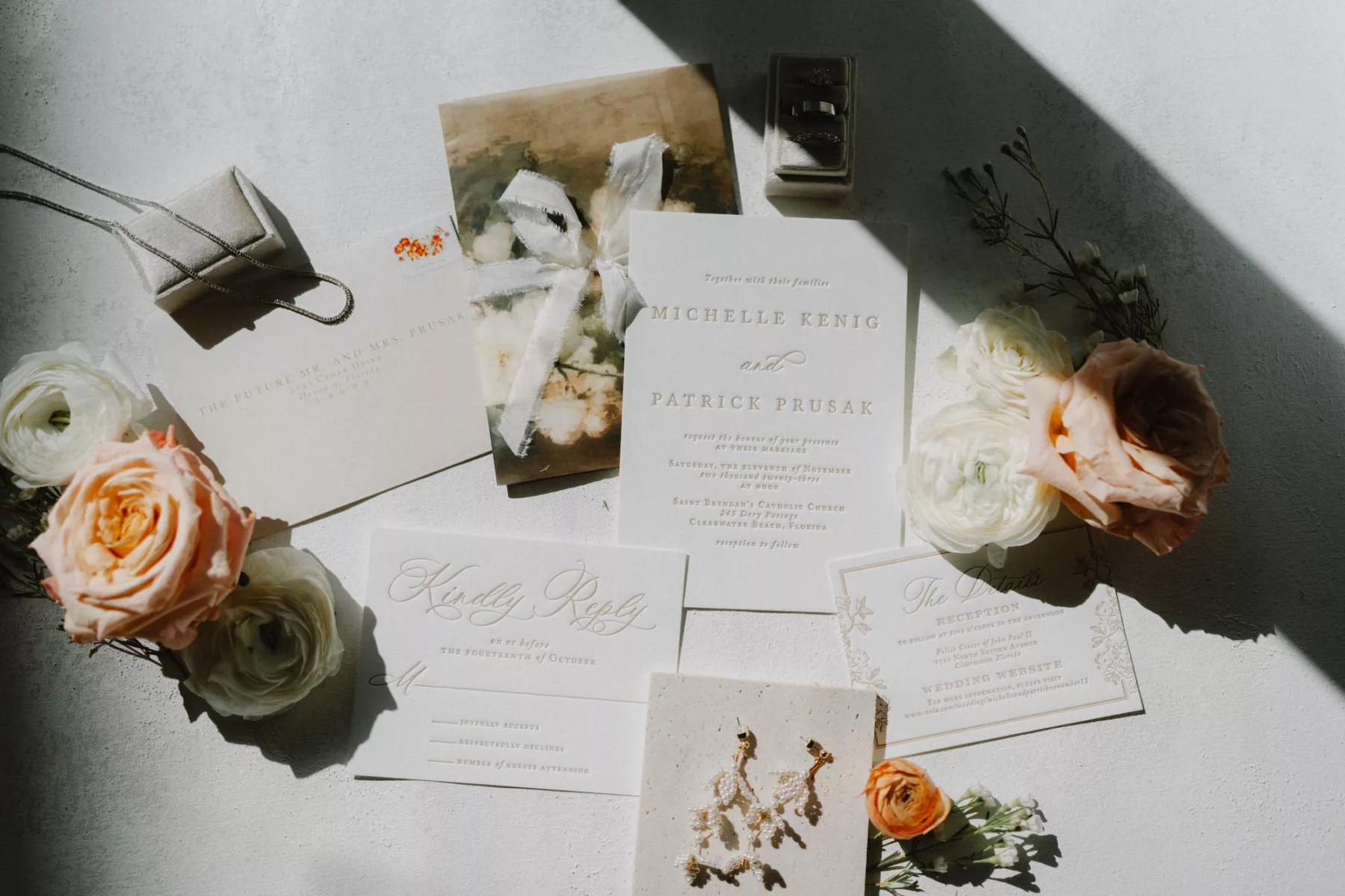 Classic White and Champagne Letterpress Wedding Invitation Suite Inspiration