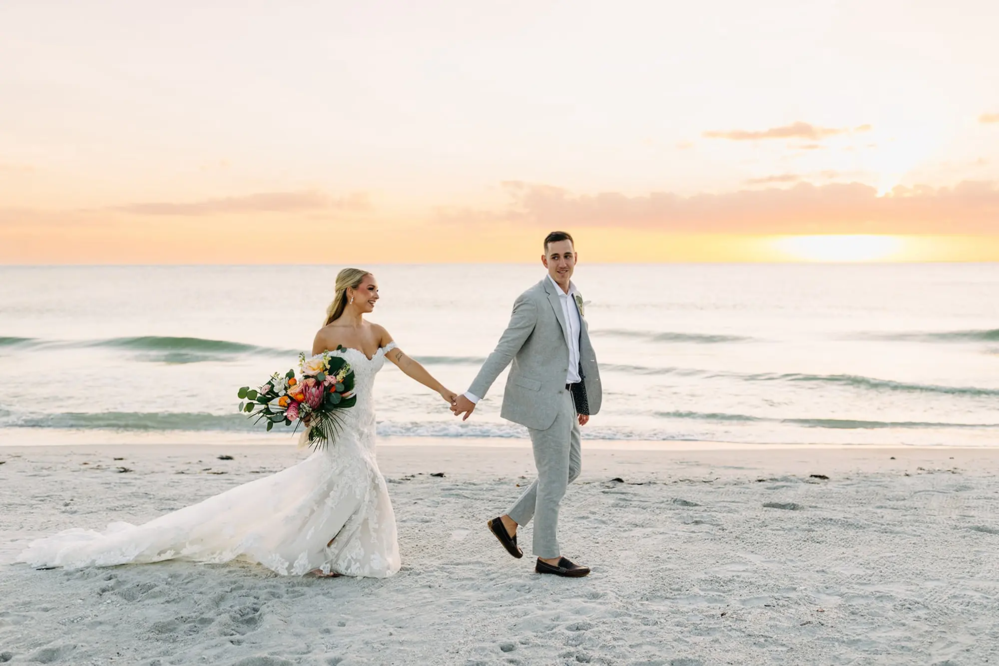 Bride and Groom Just Married Sunset Wedding Portrait | Tampa Bay Photographer Amber McWhorter Photography