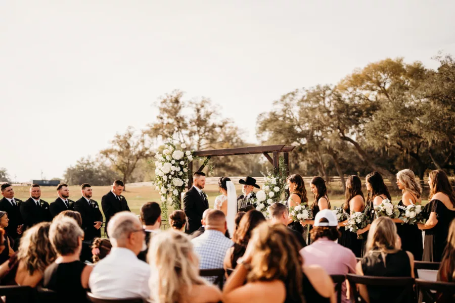 Southern Black and White Lakeside Island Wedding Ceremony Inspiration | Tampa Bay Event Venue Simpson Lakes