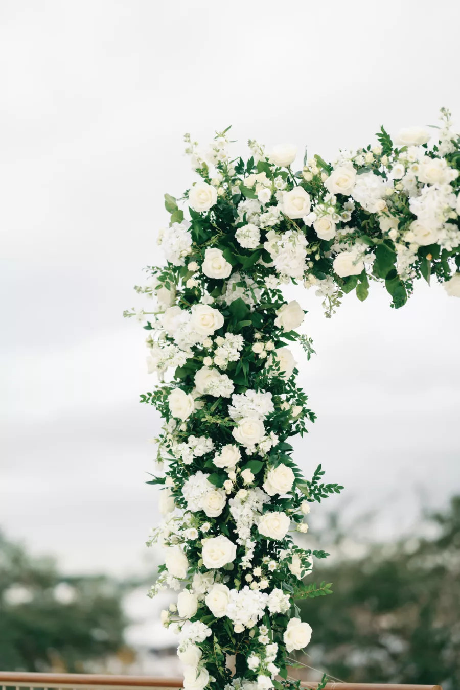 Timeless White Rose and Greenery Wedding Ceremony Arch Decor Inspiration