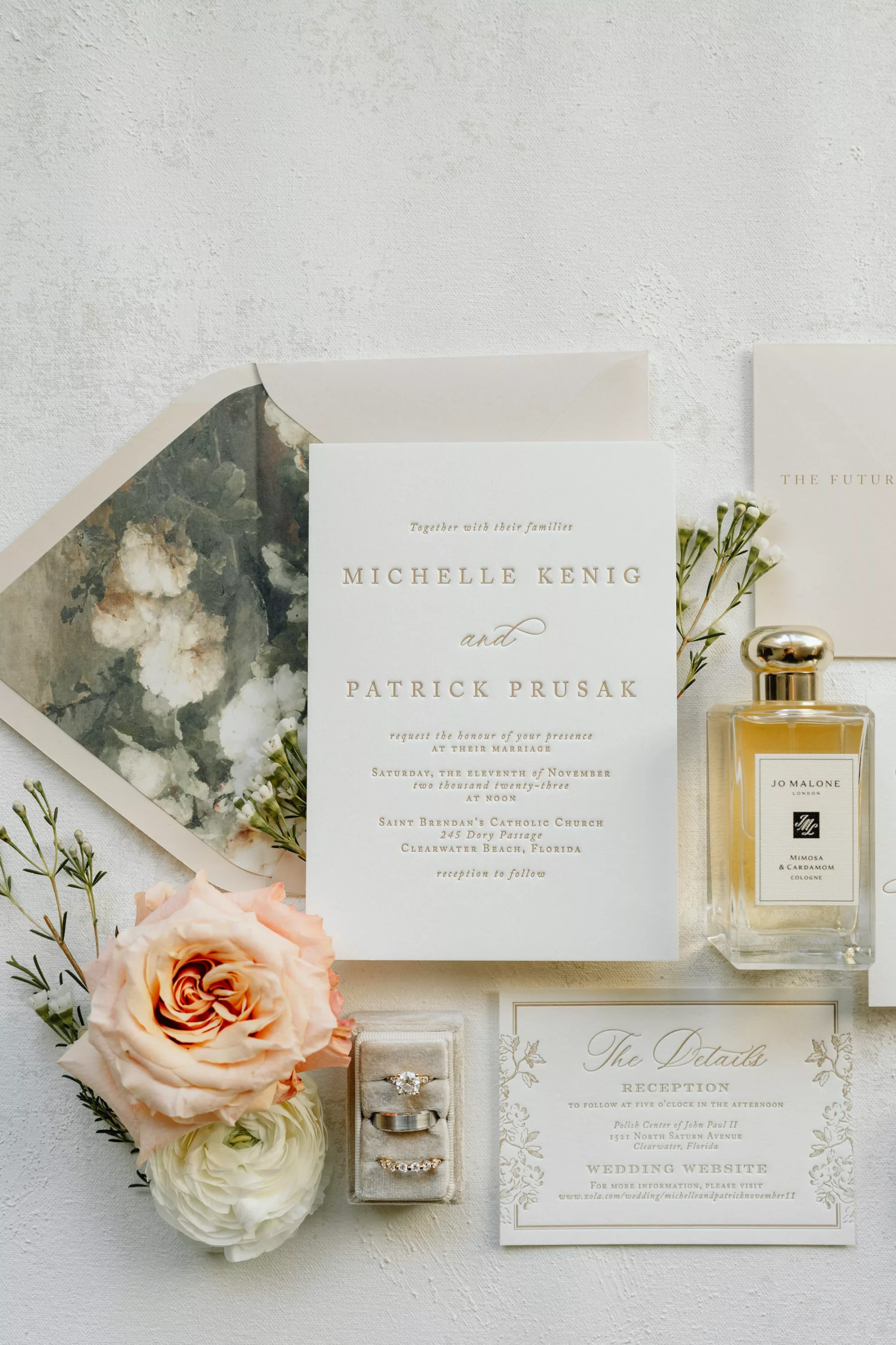 Classic White and Champagne Embossed Wedding Invitation Suite Inspiration
