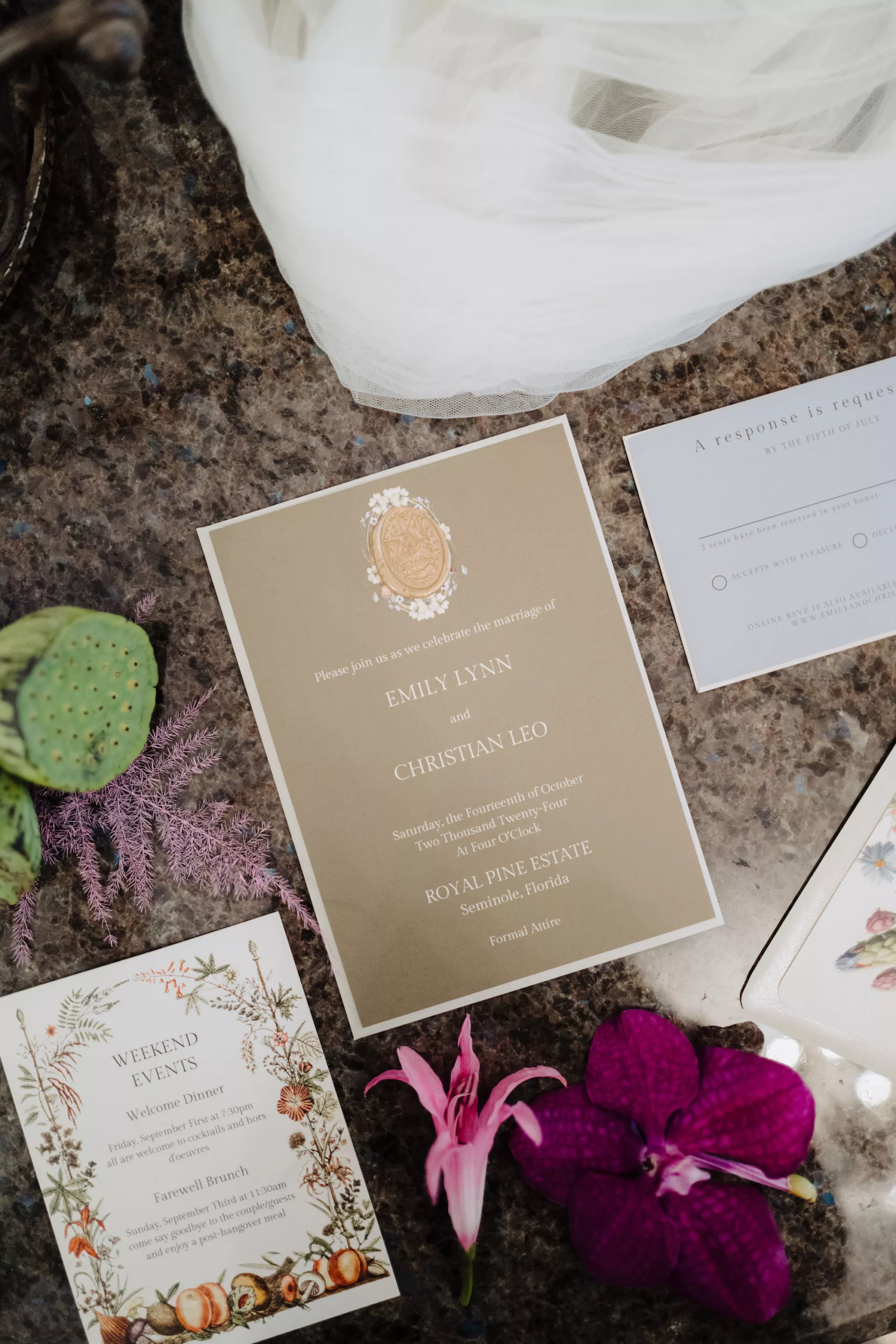 Whimsical Neutral Tan and Brown Fall Wedding Invitation Suite Ideas