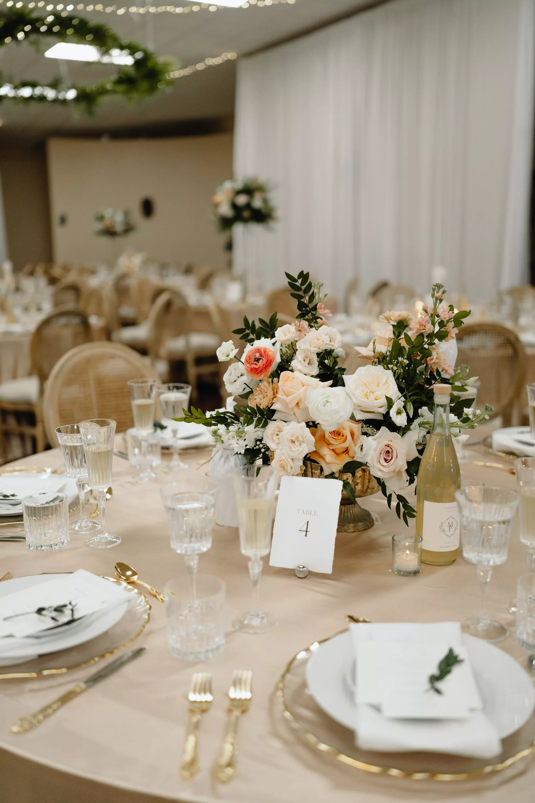 Classic Italian Inspired White and Champagne Fall Wedding Reception Place Setting Tablescape Ideas | Tampa Bay Kate Ryan Event Rentals