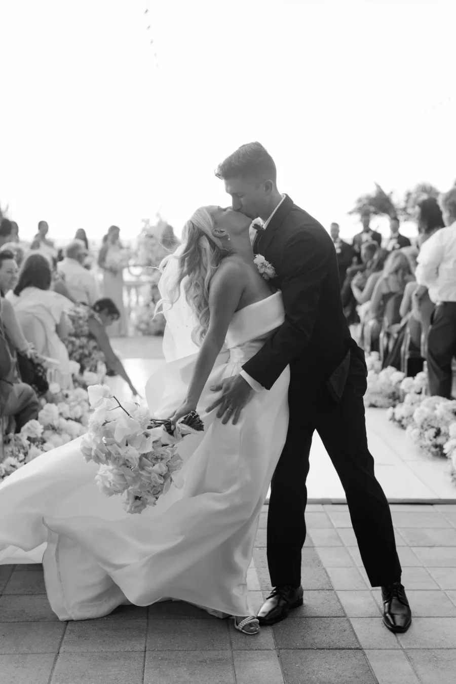 Romantic Bride and Groom Just Married Black and White Wedding Portrait | Tampa Bay Event Venue Westshore Yacht Club