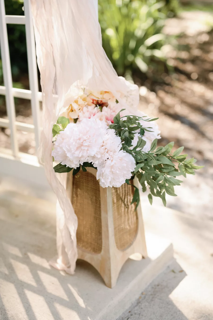 Boho Vintage Wedding Ceremony Altar Decor Ideas | White Peony with Greenery