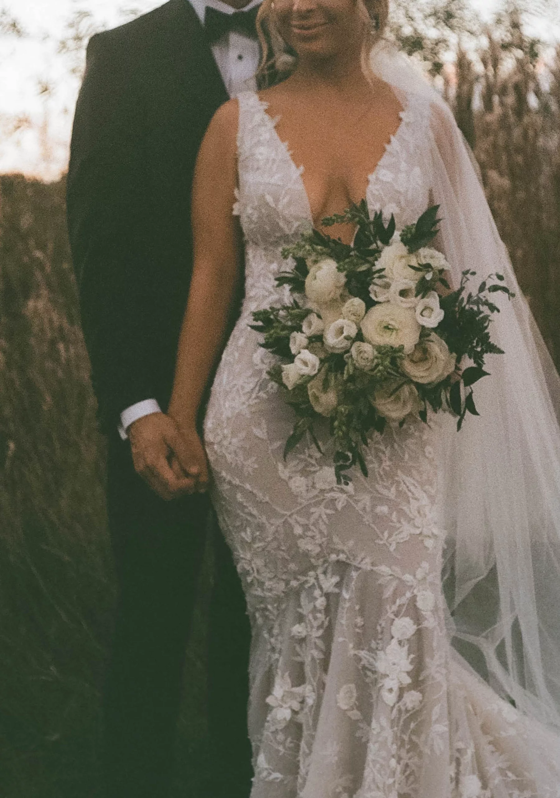 Bride and Groom Golden Hour Film Wedding Portrait | Tampa Bay Photographer Evoke Photo and Film