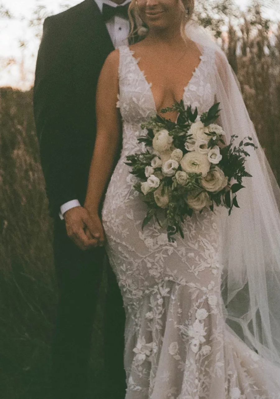 Bride and Groom Golden Hour Film Wedding Portrait | Tampa Bay Photographer Evoke Photo and Film