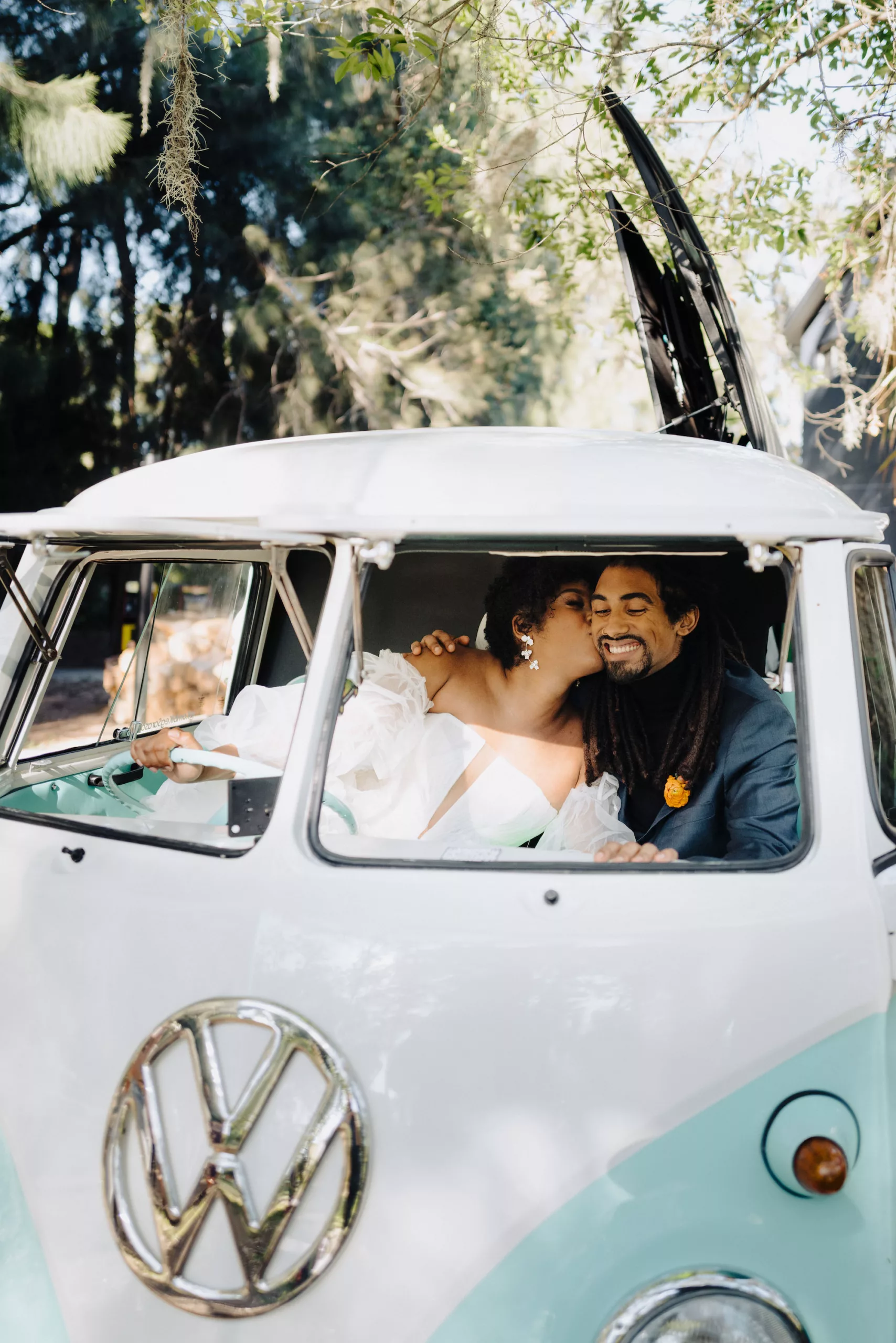 Bride and Groom Volkswagen Bus Photo Op Wedding Portrait | Tampa Bay Photographer McNeile Photography | Content Creator Behind The Vows | Planner Wilder Mind Events