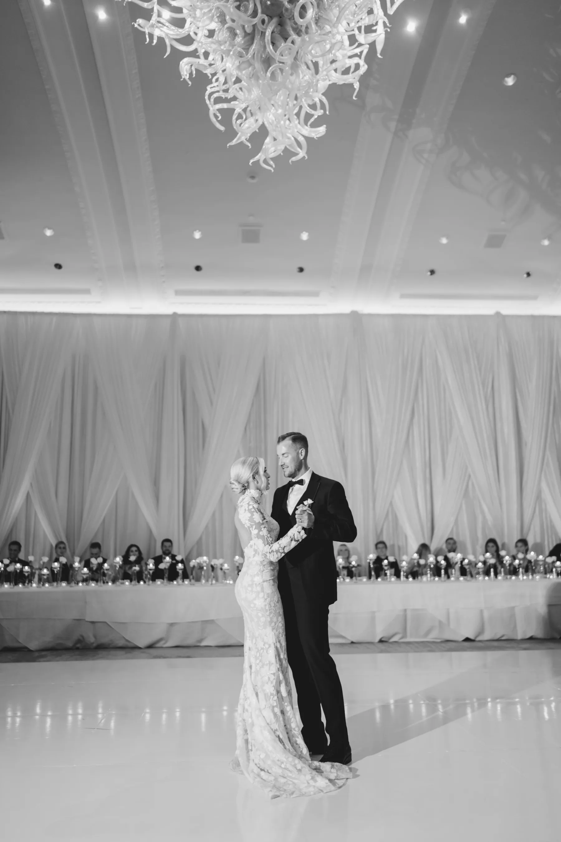 Bride and Groom First Dance Black and White Wedding Portrait | St Pete Historic Hotel Venue The Vinoy | DJ Grant Hemond and Associates