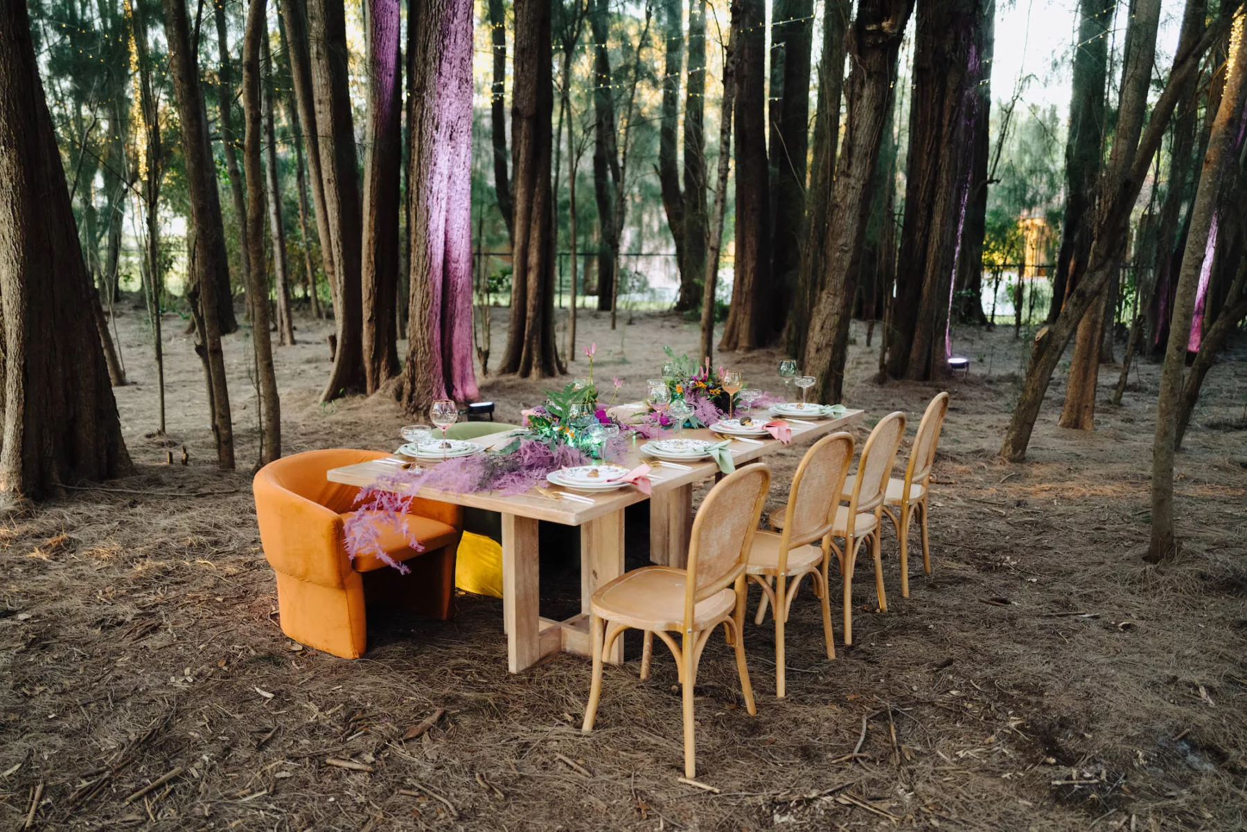 Whimsical Forest Wedding Reception Tablescape Ideas | Tampa Bay Event Planner Wilder Mind Events | Outdoor Private Estate Wedding Venue Royal Pine Estate
