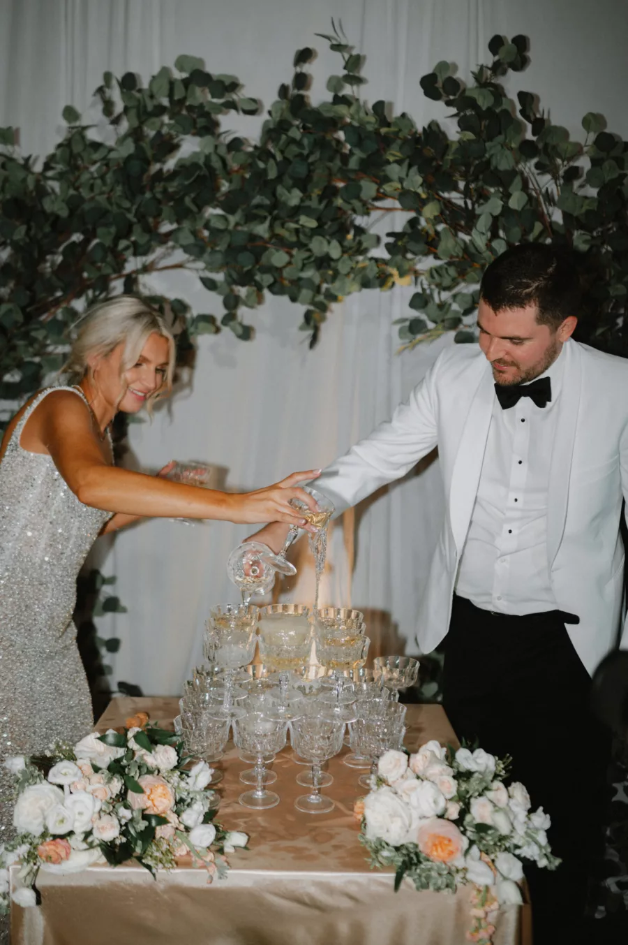 Bride and Groom Wedding Reception Traditions Champagne Tower Ideas