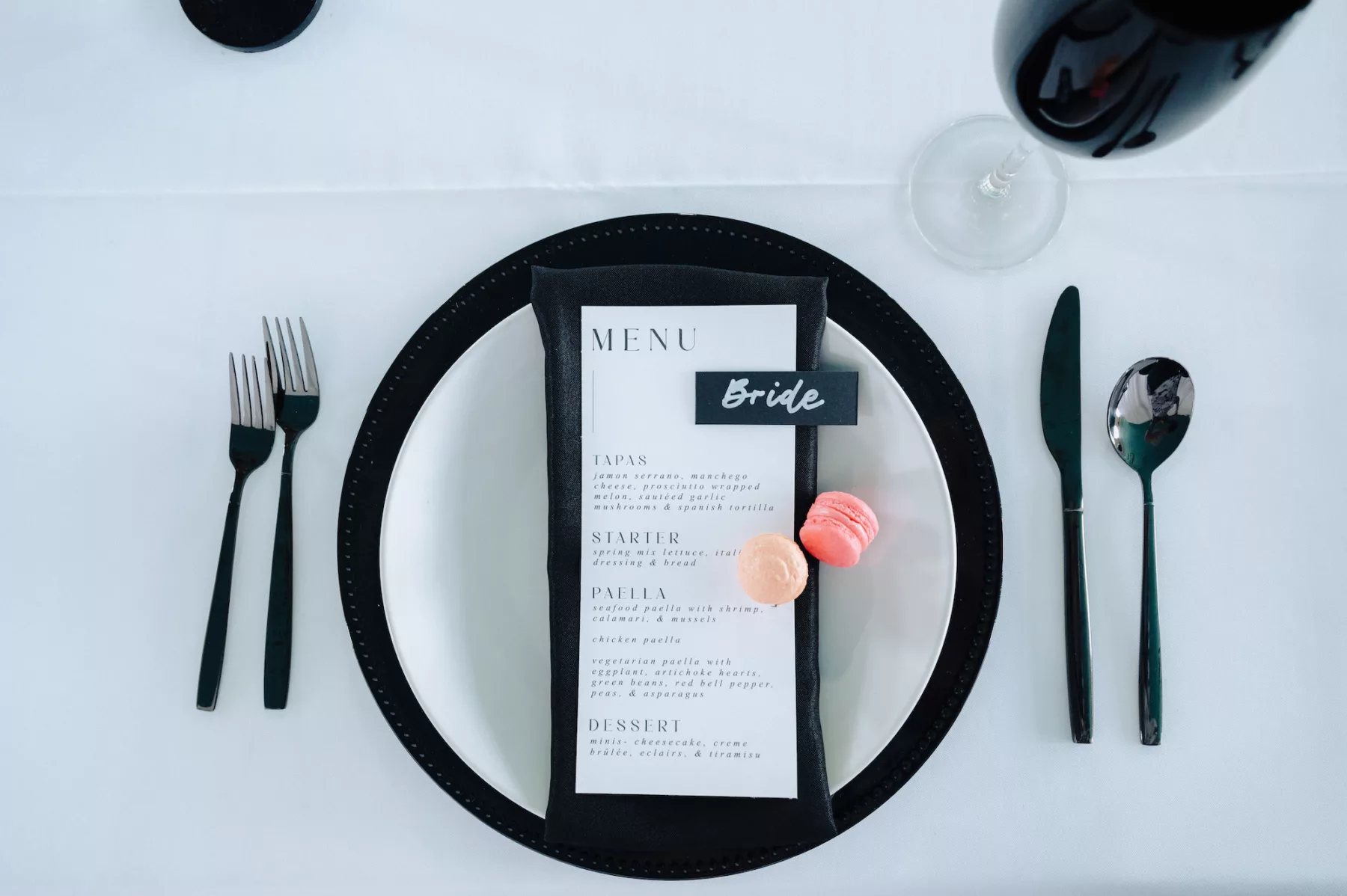 Modern Black and White Wedding Reception Place Setting Ideas | Ybor Caterer Elite Events Catering