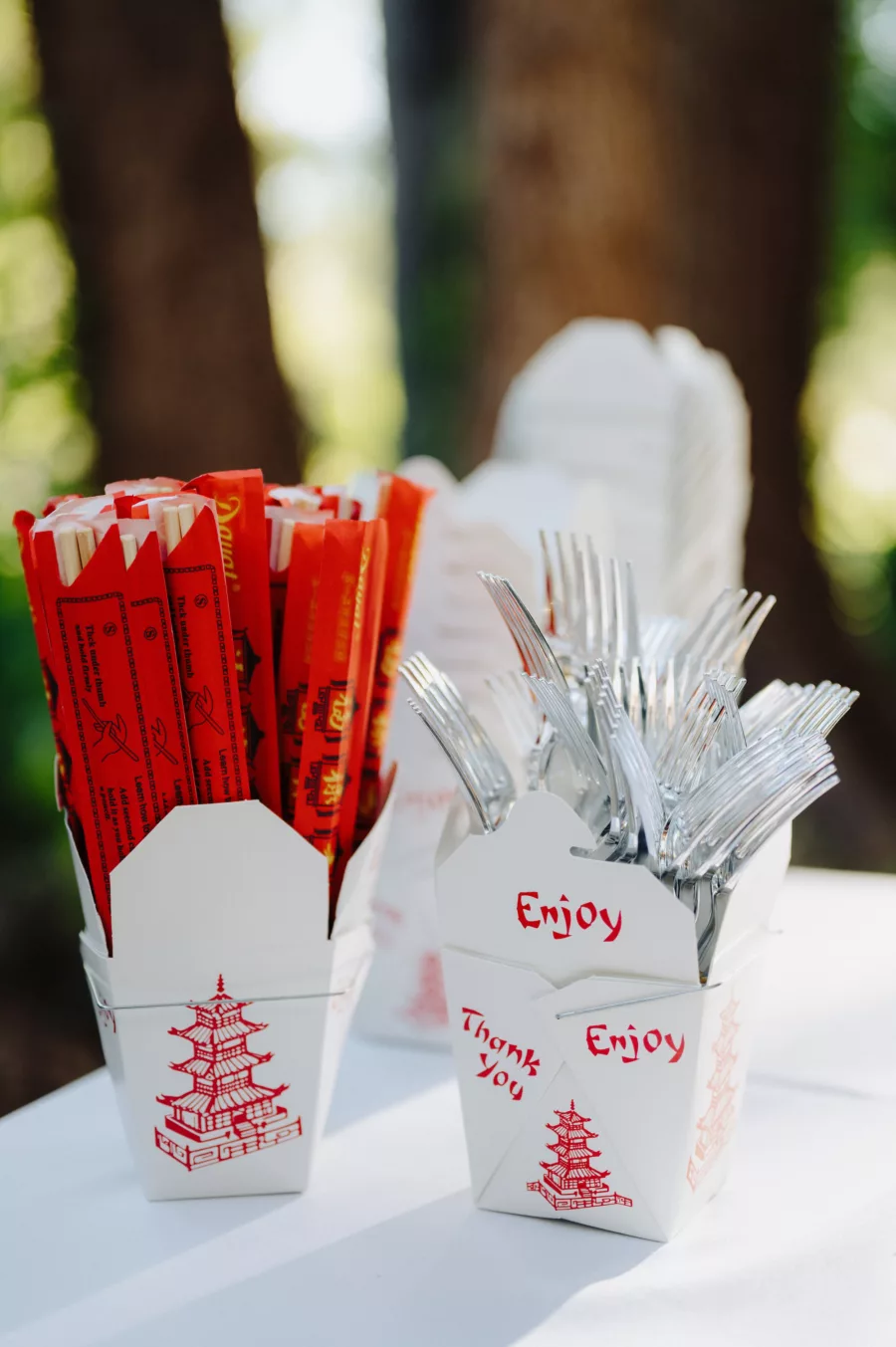 Chinese Food Container Flatware Caddy for Whimsical Wedding Reception