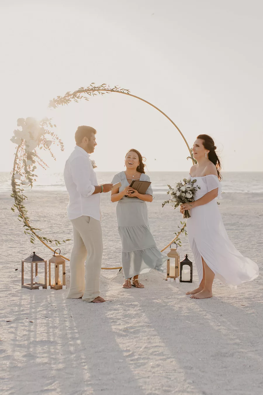 Bride and Groom Beach Elopement Wedding Ceremony Inspiration