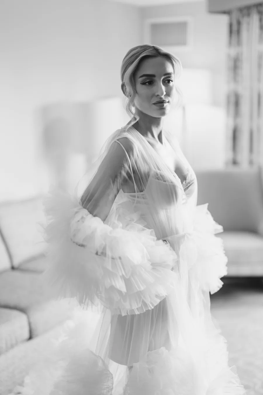 Bride Getting Ready with Tulle Wedding Day Robe Ideas