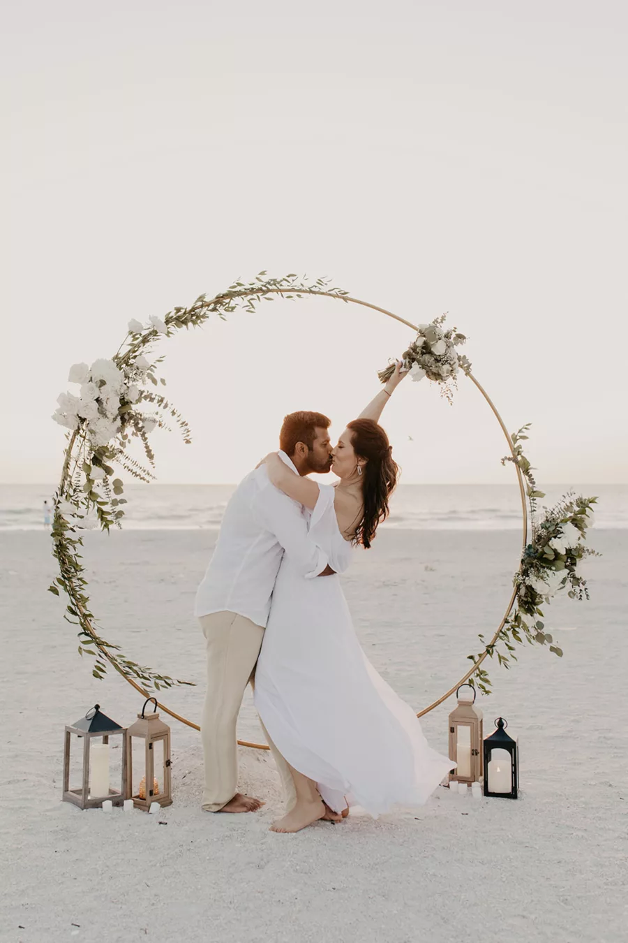 Bride and Groom Just Married Beach Elopement Wedding Portrait | Tampa Bay Florist Lemon Drops | Sand Key Photographer Valentina Rose Photography