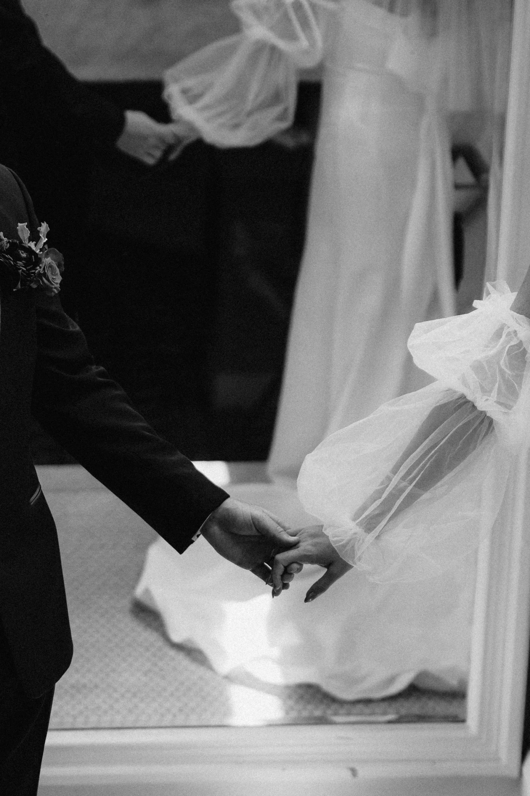 Bride and Groom Holding Hands Black and White Wedding Portrait | Tampa Photographer McNeile Photography | Content Creator Behind The Vows